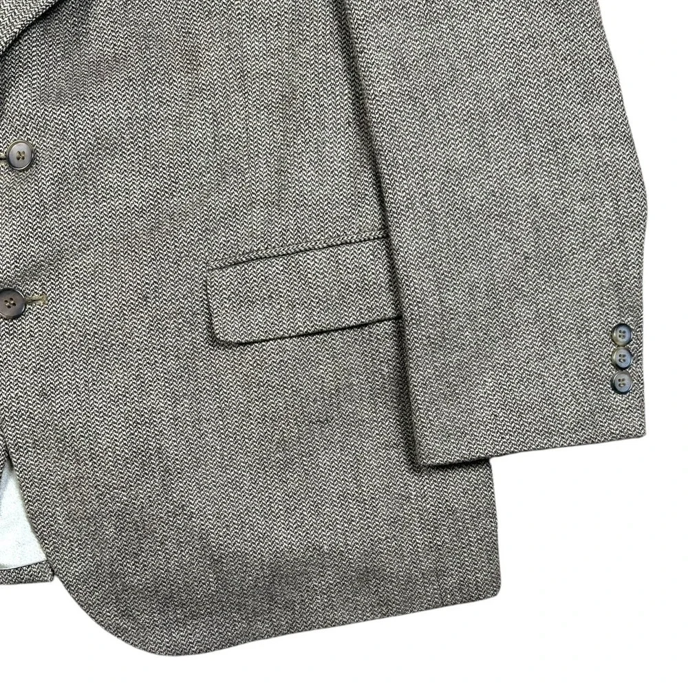 Towncraft Men's 46R Blazer Jacket Brown‎ Herringbone Wool Silk Blend Two Button